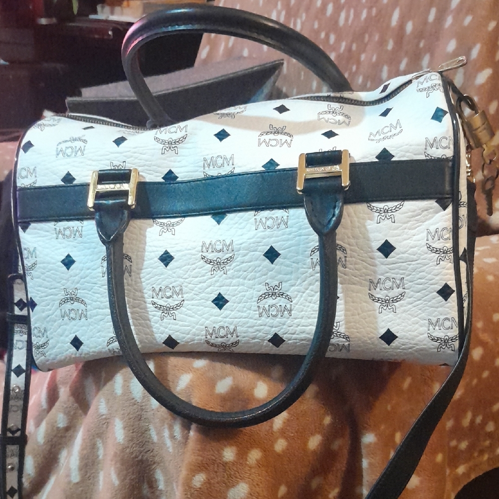 MCM Black/White Vintage Logo Satchel